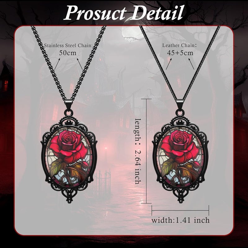 DAYANEY Gothic Necklace, Witch Raven Locket Necklace as Goth Accessories for Witch Costume Jewelry for Women, Bat Pendant Rose Vampire Jewelry as Valentines Outfit Party Gifts - Image 5